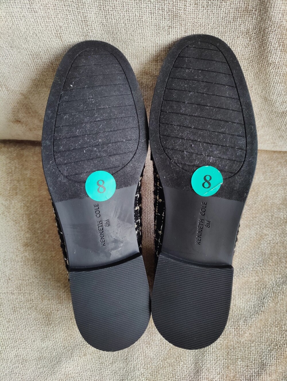 New Kenneth Cole Black and Gold Tweed Larisa Loafers with Gold Tone Buckle, Sz8 - Picture 9 of 13
